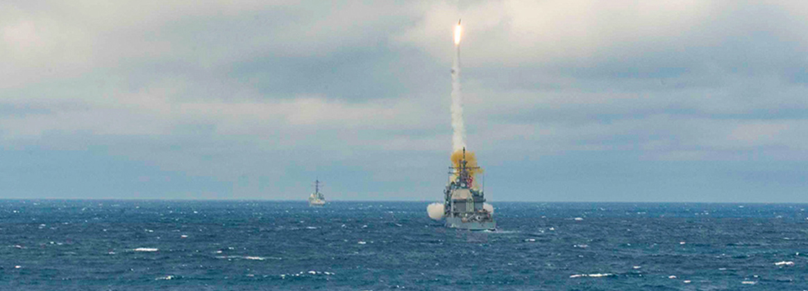 A 1,500-pound Standard Missile-2 (SM-2) launches from the Ticonderoga-class guided-missile cruiser USS Monterey (CG 61) 